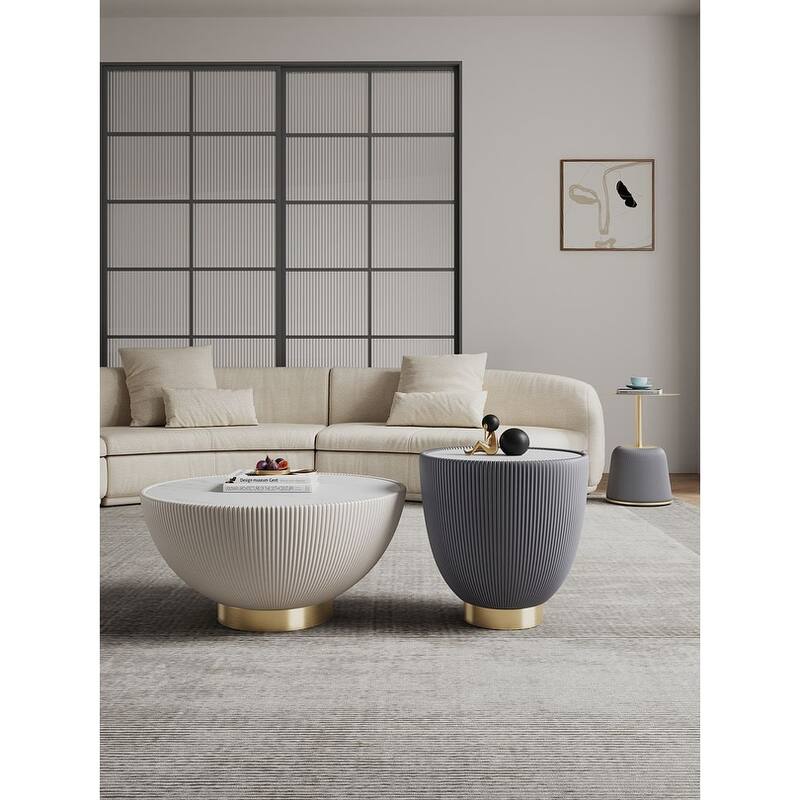 Manhattan Comfort Modern Anderson 2.0 Upholstered 3 Piece Table Set - Cream/Grey