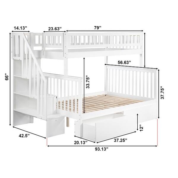 Woodland Twin over Full Solid Wood Staircase Bunk Bed with 2 Storage ...