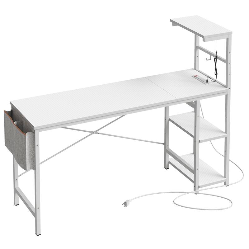 61" Gaming Desk Computer Desk with LED Lights Storage Shelves and Side Bag Home Office Desk