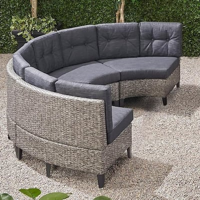 Curved Modular Couches Deep Seater Recliner Sofa Rattan Frame Conversation Sets Convertible Loveseat Couch for Outdoor
