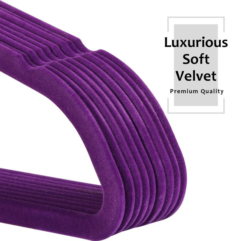 Javlergo 50/100 Pack Velvet Hangers, Heavy Duty Non Slip & Space-Saving Cloth Hangers with 6 Finger Clips & Tie Rack