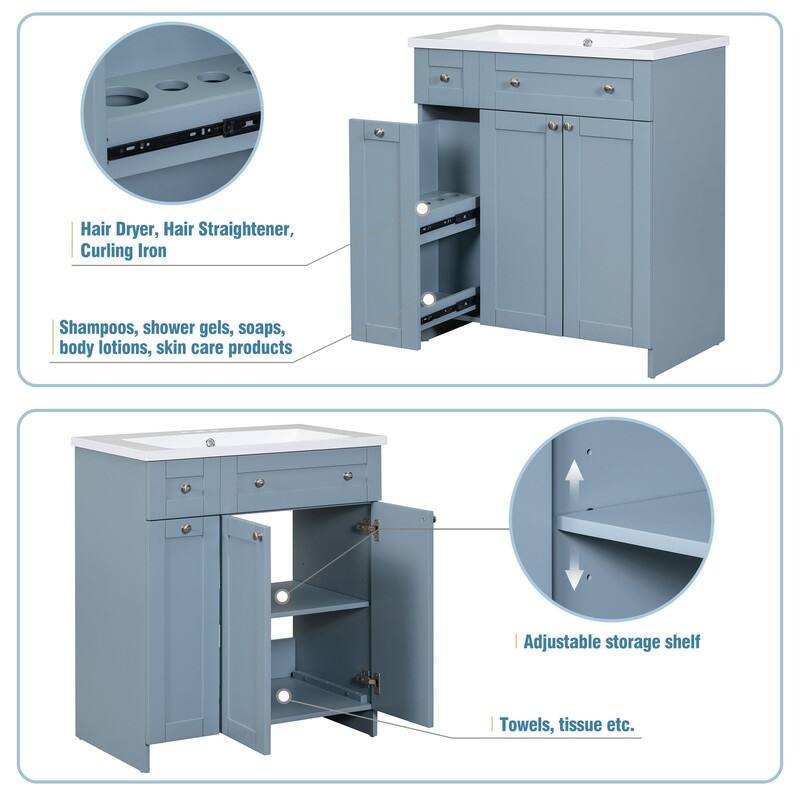 Single Sink 30" Bathroom Vanity with Combo Cabinet and Storage