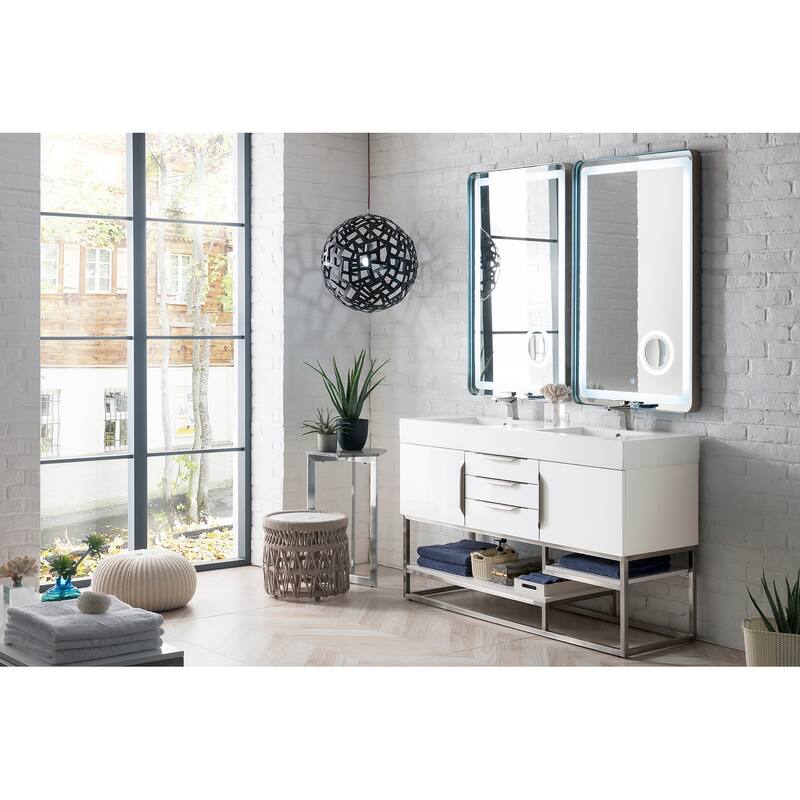 James Martin Vanities Columbia 59" Double Vanity, Glossy White with Brushed Nickel Hardware