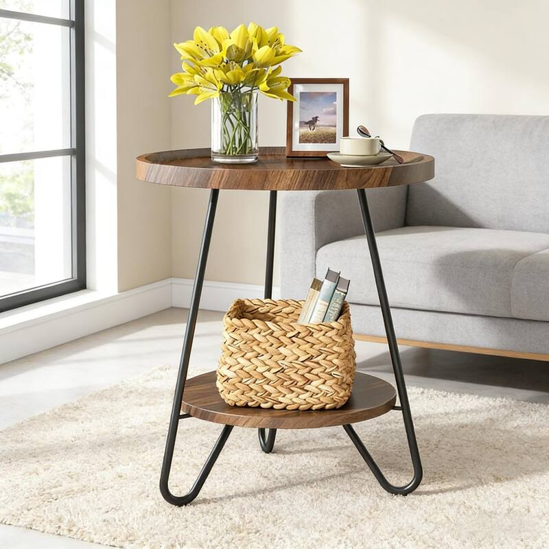 Chic Coffee Table, Round Sofa Table, 2-Tier Accent Table