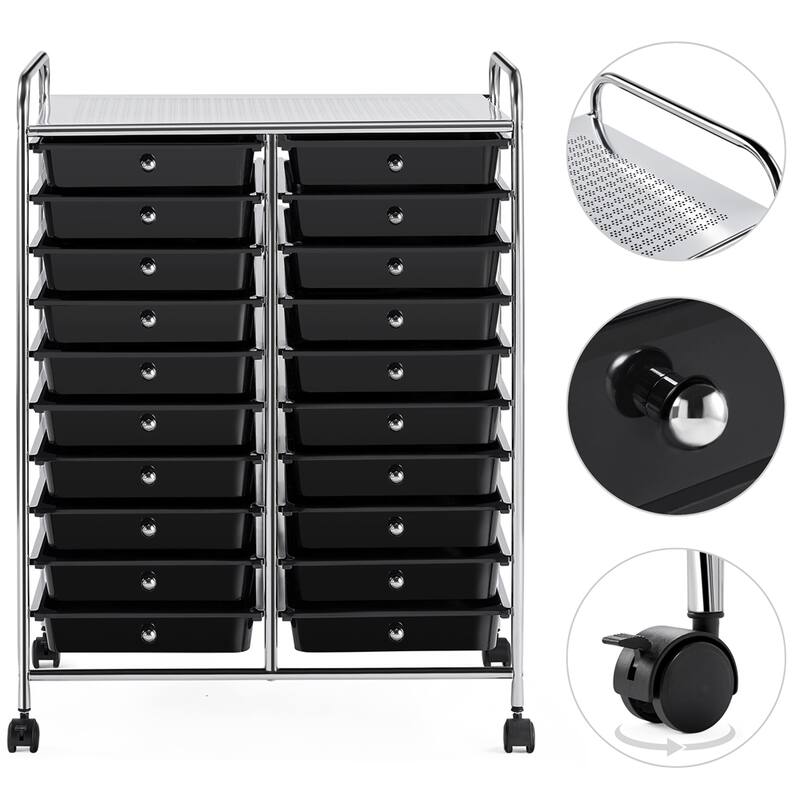 Yaheetech 20 Drawer Storage Cart Bin Organizer with Lockable Wheels
