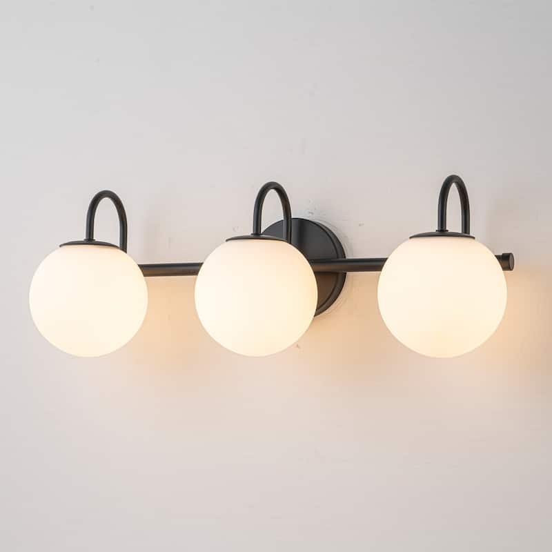 3/4-Light Dimmable Modern Bathroom Light Fixture with Frosted Glass - 23" - Black