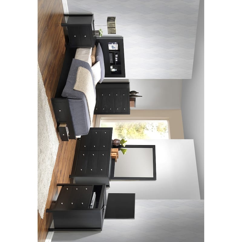 Twin Platform Bed with Drawers and Shelves - 81" - Black