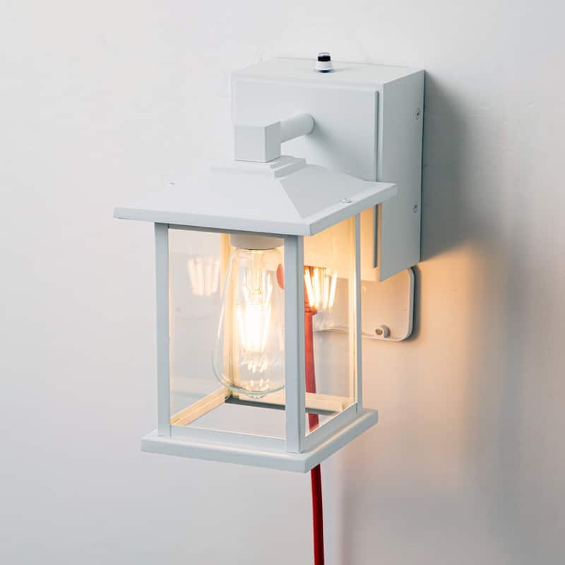 9.1"H White Dusk to Dawn Outdoor Wall Lights with GFCI Outlet - white