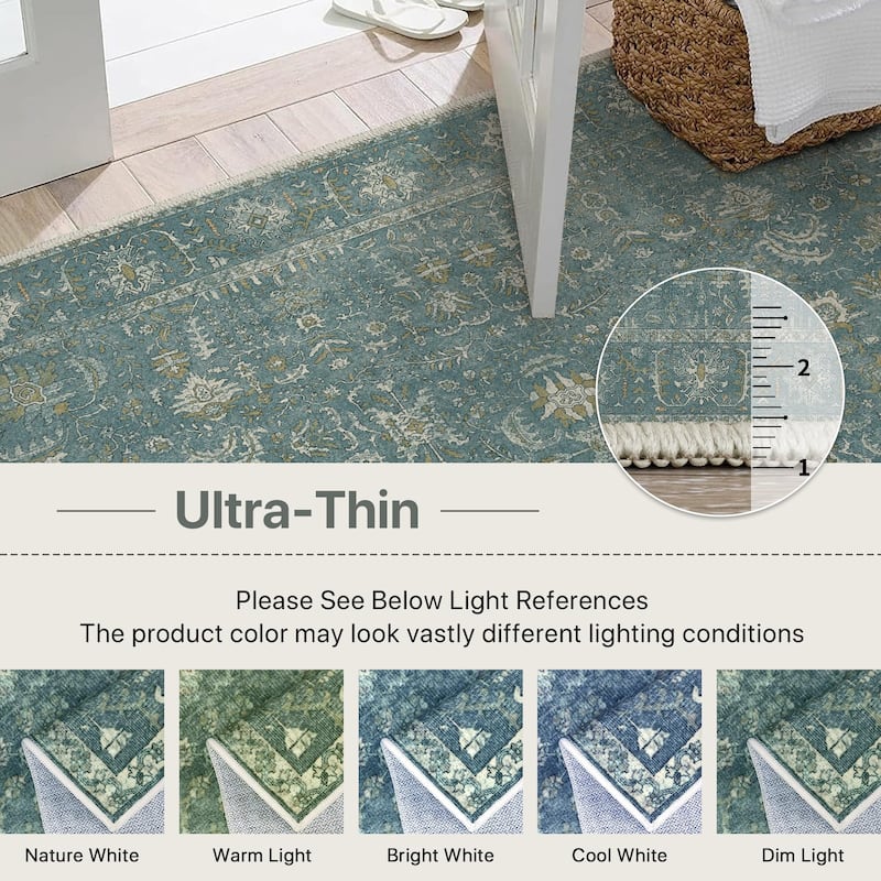 Mcow Vintage Collection Distressed Floral Low-Pile Machine-Washable Area Rug - 8' x 10'