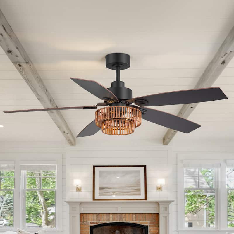 52" Farmhouse 5-Blade Ceiling Fan with Light and Remote