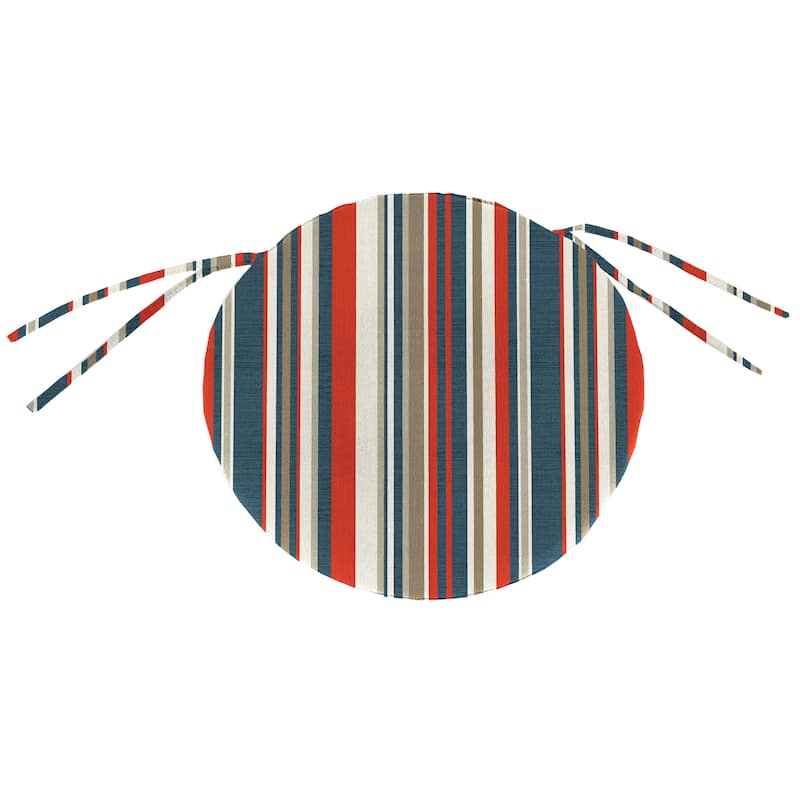 16" Red Stripe Round Outdoor Seat Cushion with Ties - 16'' L x 16'' W x 2'' H - Cambridge Red