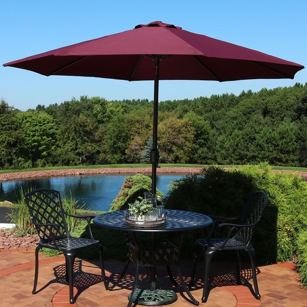 Sunnydaze 9-Foot Patio Umbrella - Fade Resistant with Auto-Tilt - Color Burgundy - 9 ft