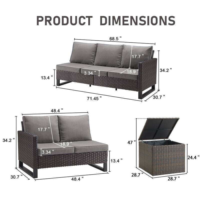 Gymojoy 5 Person All-Weather Wicker Outdoor Patio Sofa Set With Cushions