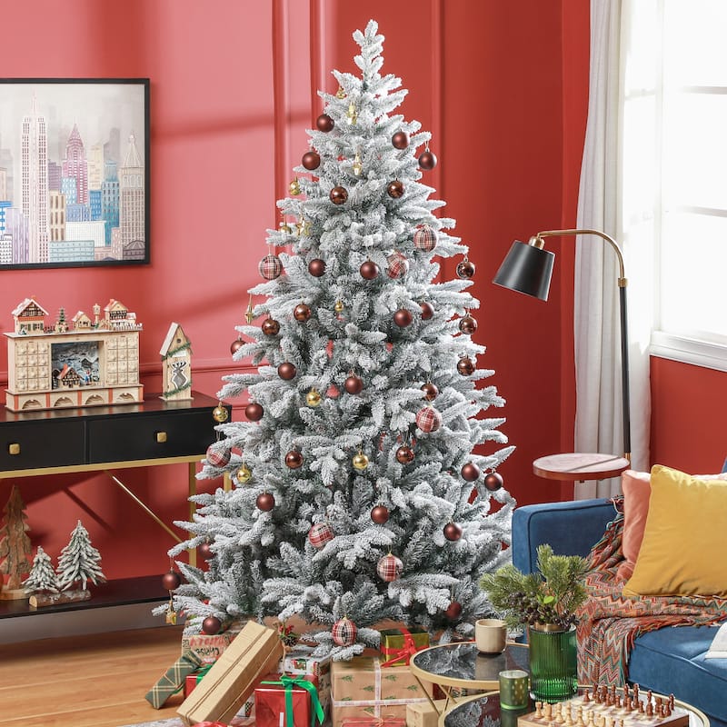 HOMCOM Flocked Artificial Christmas Tree - Foldable Metal Stand, Easy Assembly, Green