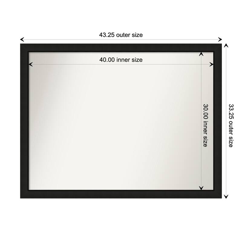 Midnight Black Narrow Framed Non-Beveled Custom Wall Mirror, Bathroom Vanity Mirror - Outer Size: 43.25 x 33.25
