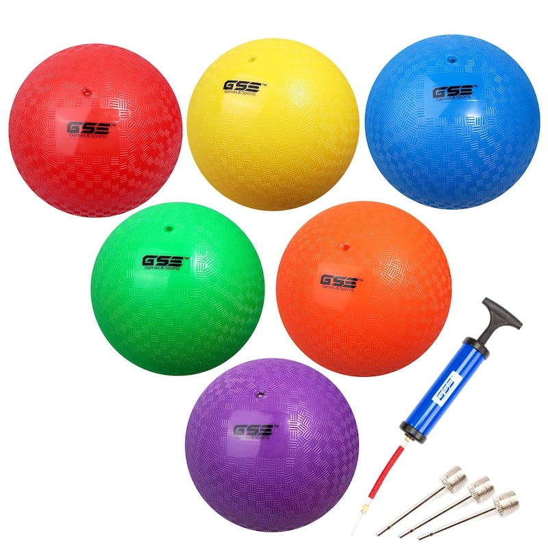 GSE™ 10" Inflatable Playground Balls, Kickball, Dodge Ball, Four Square Ball. Indoor/Outdoor Kids Toy Balls - Set with Pump