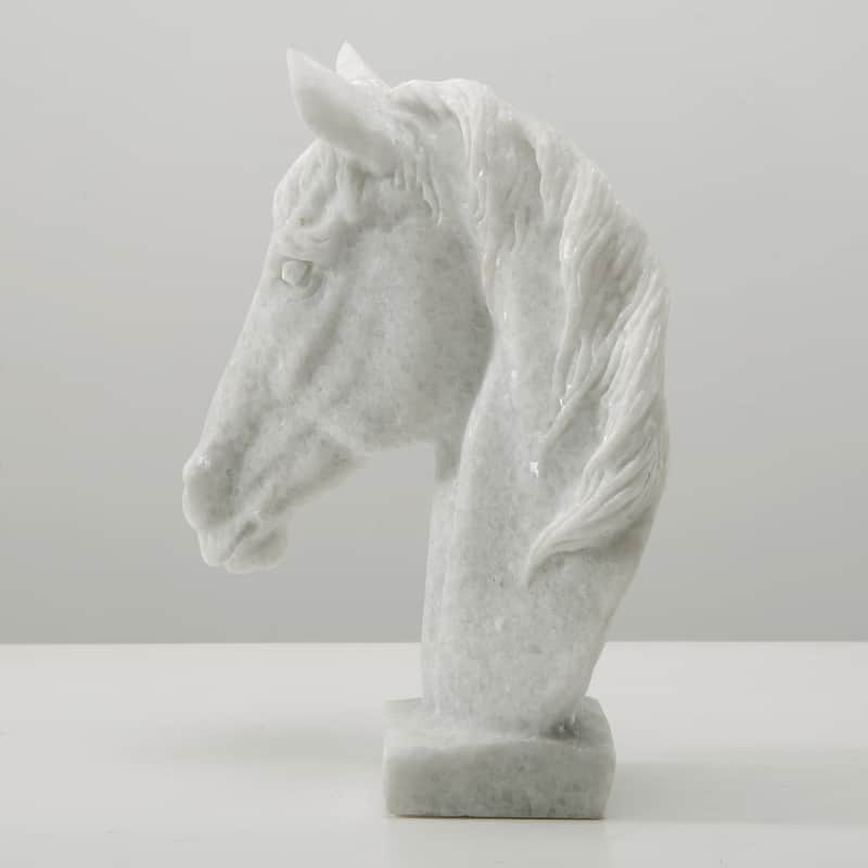 Artissance 9"H White Marble Hand Carved Horse Head Statue, Art Figurine Sculpture, Home Decor Collectible