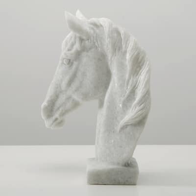 Artissance 9"H White Marble Hand Carved Horse Head Statue, Art Figurine Sculpture, Home Decor Collectible