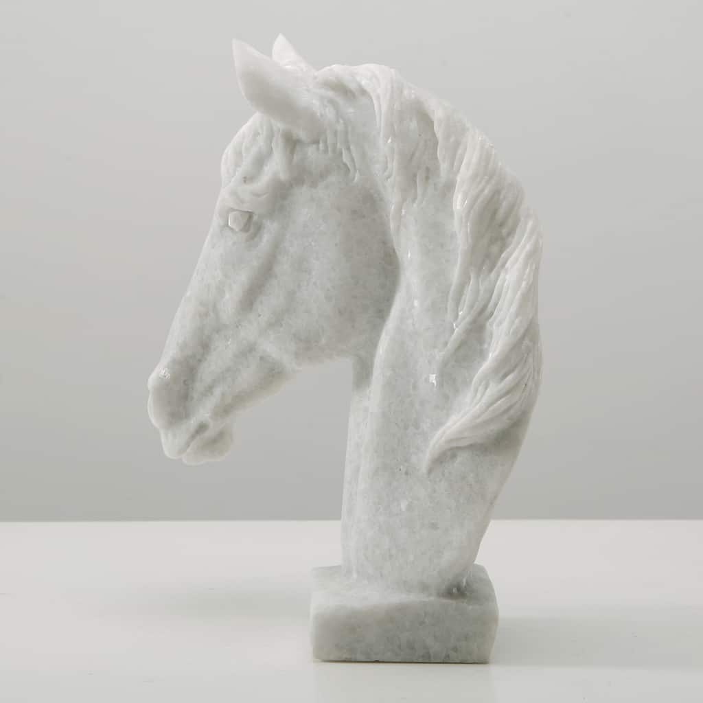 Artissance 9"H White Marble Hand Carved Horse Head Statue, Art Figurine Sculpture, Home Decor Collectible