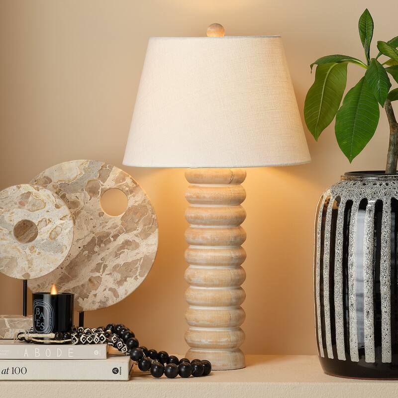 Jamie Young Abacus Mango Wood Table Lamp with Linen Shade