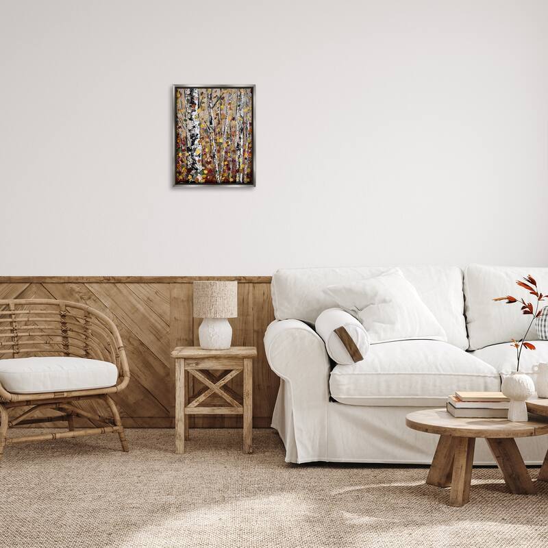Stupell Autumn Birch Trees Abstract Leaves Framed Floater Canvas Wall Art by Jen Seeley