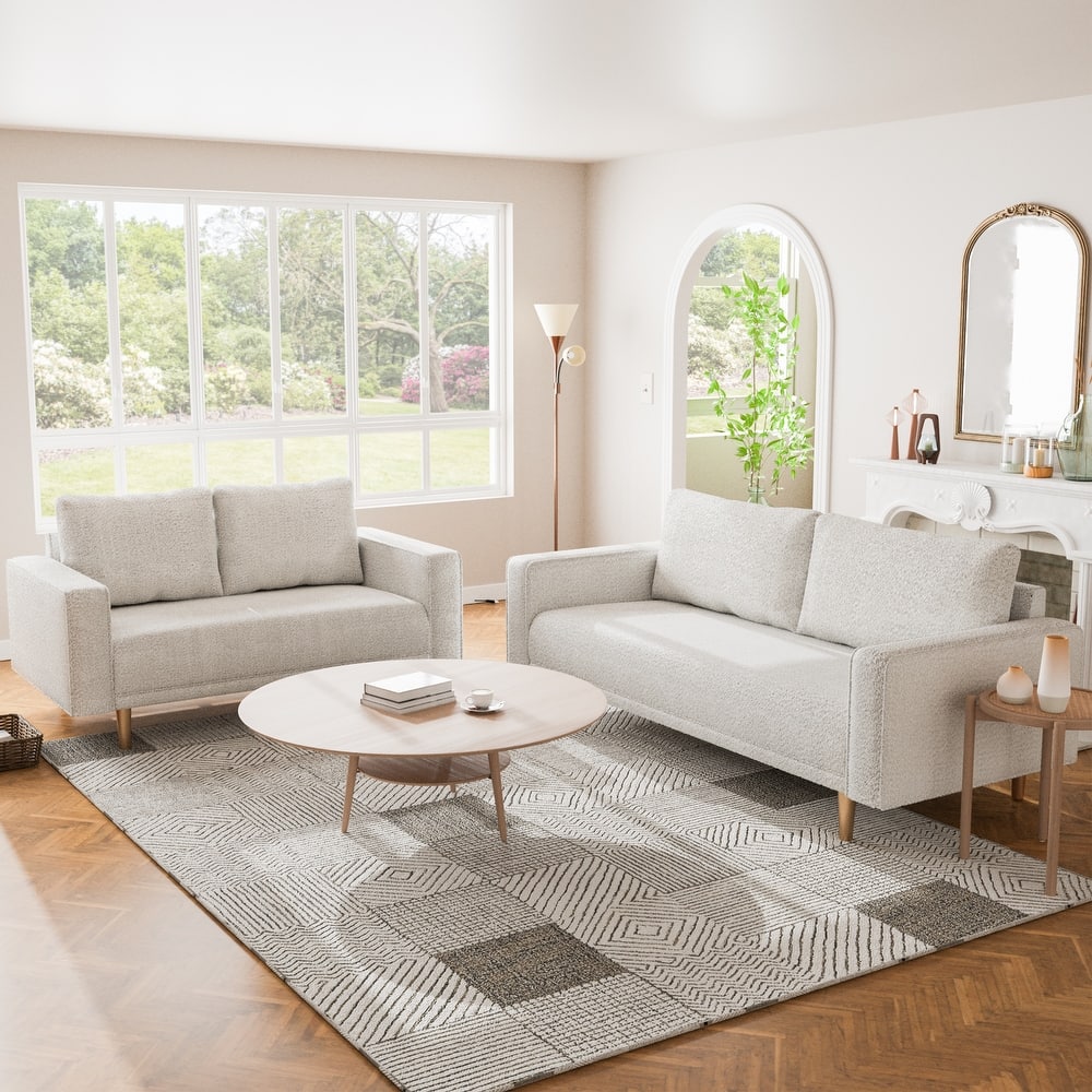 Furniture of America Isidora Contemporary Boucle Sofa Set with Back Pillows and Wooden Legs, 2-Piece or 3-Piece Options