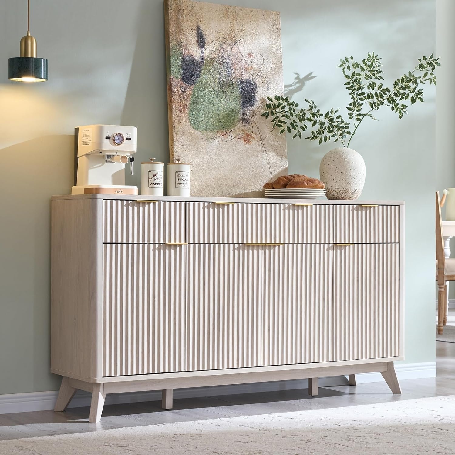 Modern Fluted Buffet Sideboard Cabinet, Buffet Table Coffee/Wine Bar