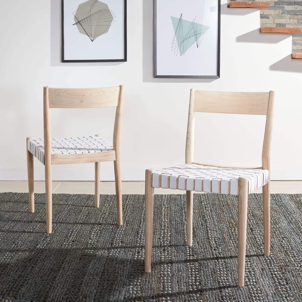 SAFAVIEH Myrle Leather Dining Room Chair (Set of 2) - 18.5" W x 20" L x 31.5" H - 19Wx20Dx32H