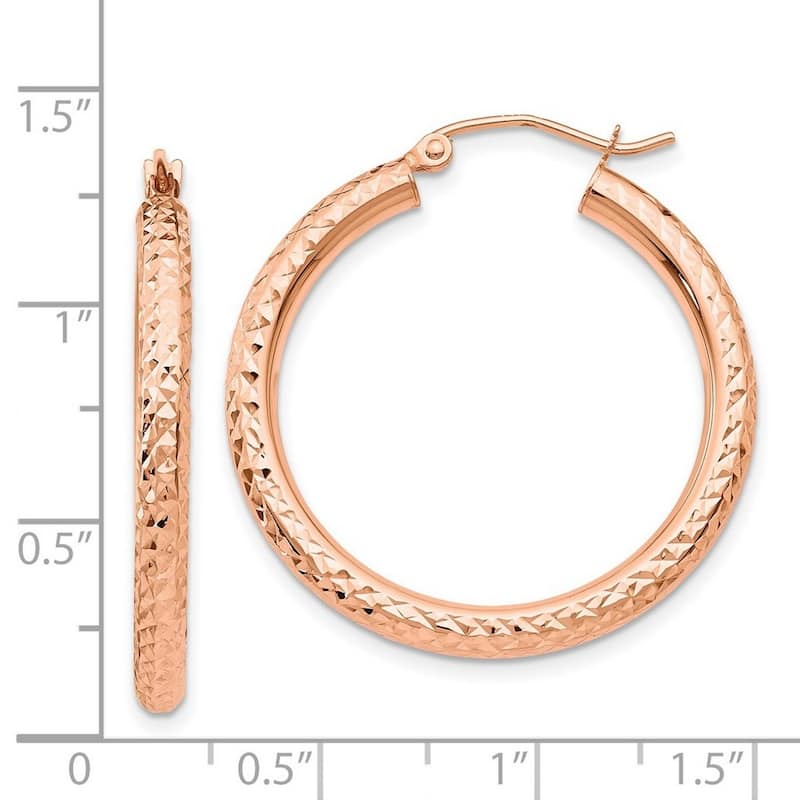 Curata 14k Rose Gold Full Diamond Cut 30x3mm Classic Round Hoop Earrings