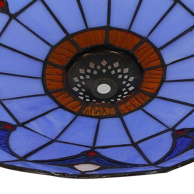 12"Tiffany Style Stained Glass Flush Mount Vintage Lamp Fixture - 11.81''