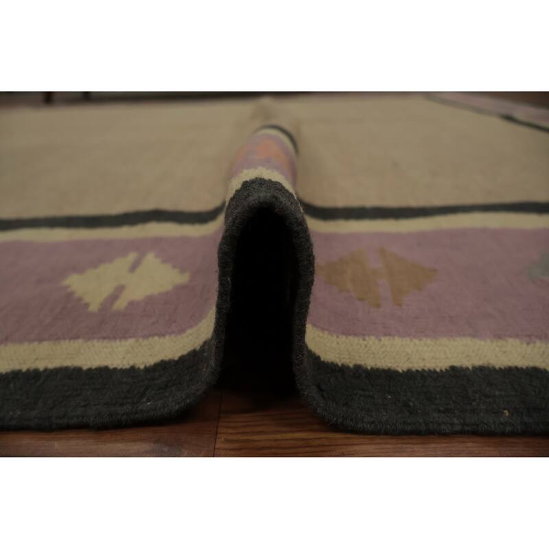Hand Woven Oriental 100% Wool Carpet Southwestern Tribal Brown Kilim Area Rug - 10' 0'' X 8' 2''