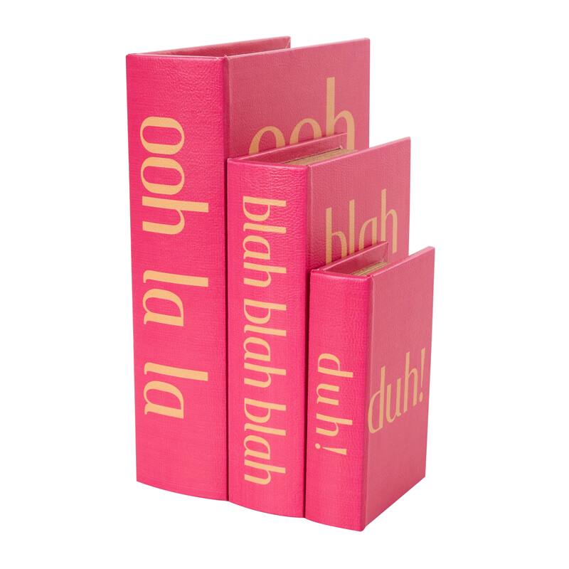 Red Wooden "Ooh La La" Faux Storage Book Decorative Box with Gold Lettering (Set of 3)