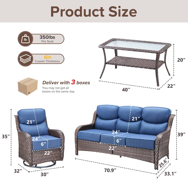 Gymojoy 4-Piece Patio Furniture Set with Swivel Glider Chairs, 6-Inch Ultra-Plush Cushions & Water-Resistant Olefin Fabric