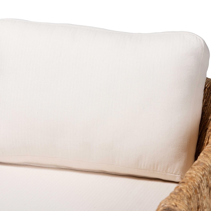 Roma Rattan and Seagrass Armchair with Cushions - Handwoven Lounge Chair with Wide Armrests and Sculptural Base, Boho Coastal