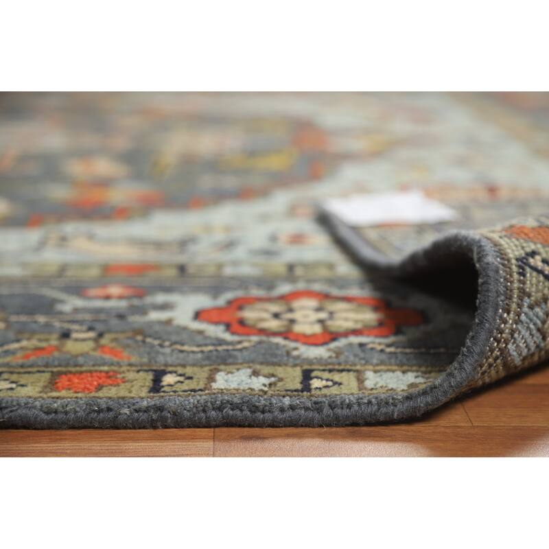 Slate Medallion Heriz Serapi Indian Area Rug Hand-Knotted Wool Carpet - 8'0" x 9'9"