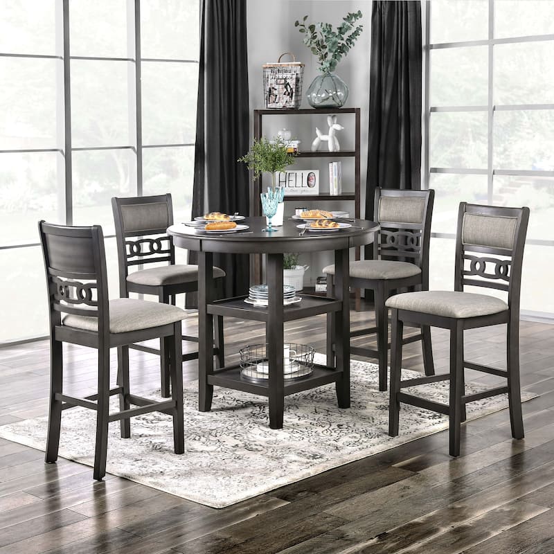 Vigg Transitional Grey Fabric 5-Piece Counter Height Dining Set by Furniture of America - Grey/Beige