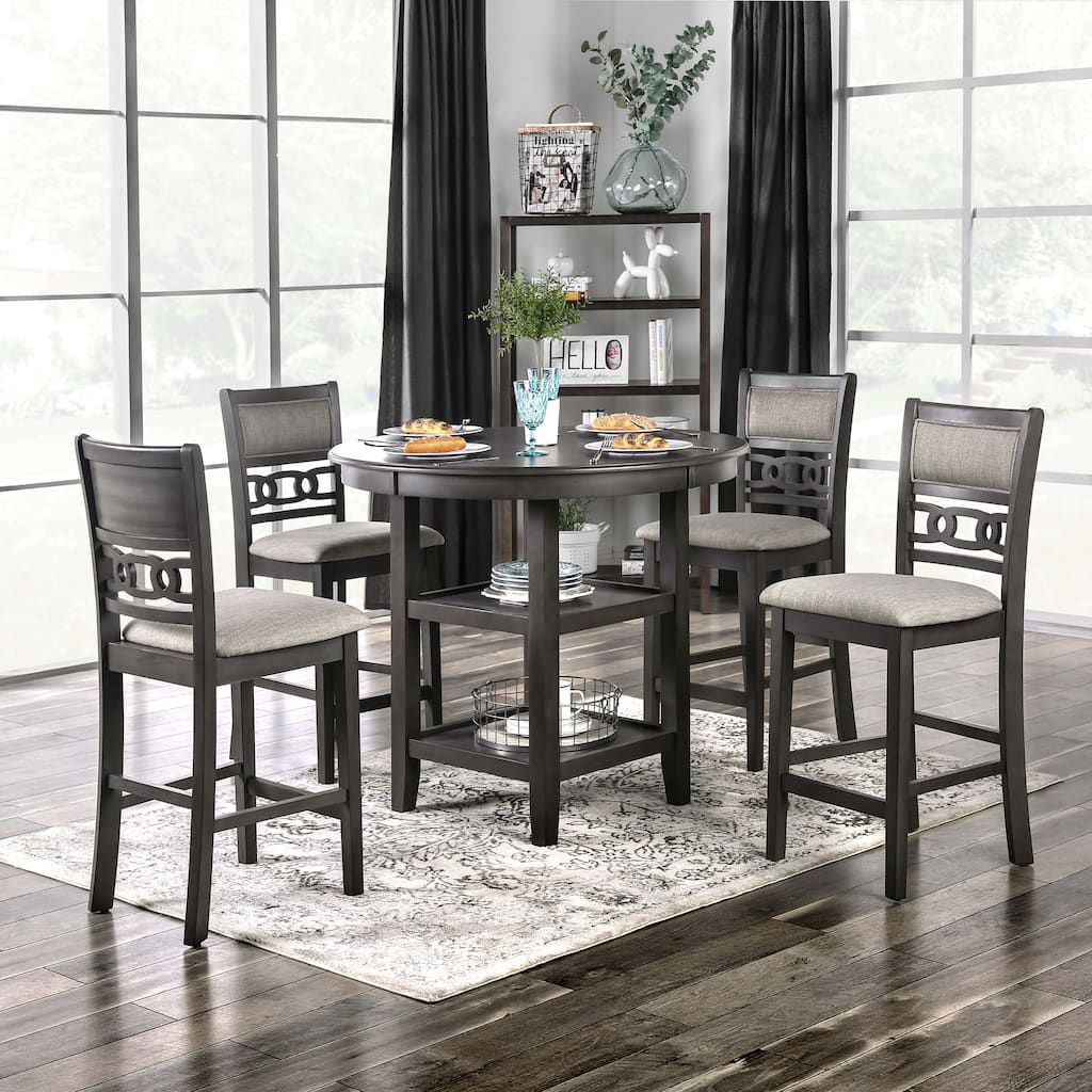 Vigg Transitional Grey Fabric 5-Piece Counter Height Dining Set by Furniture of America