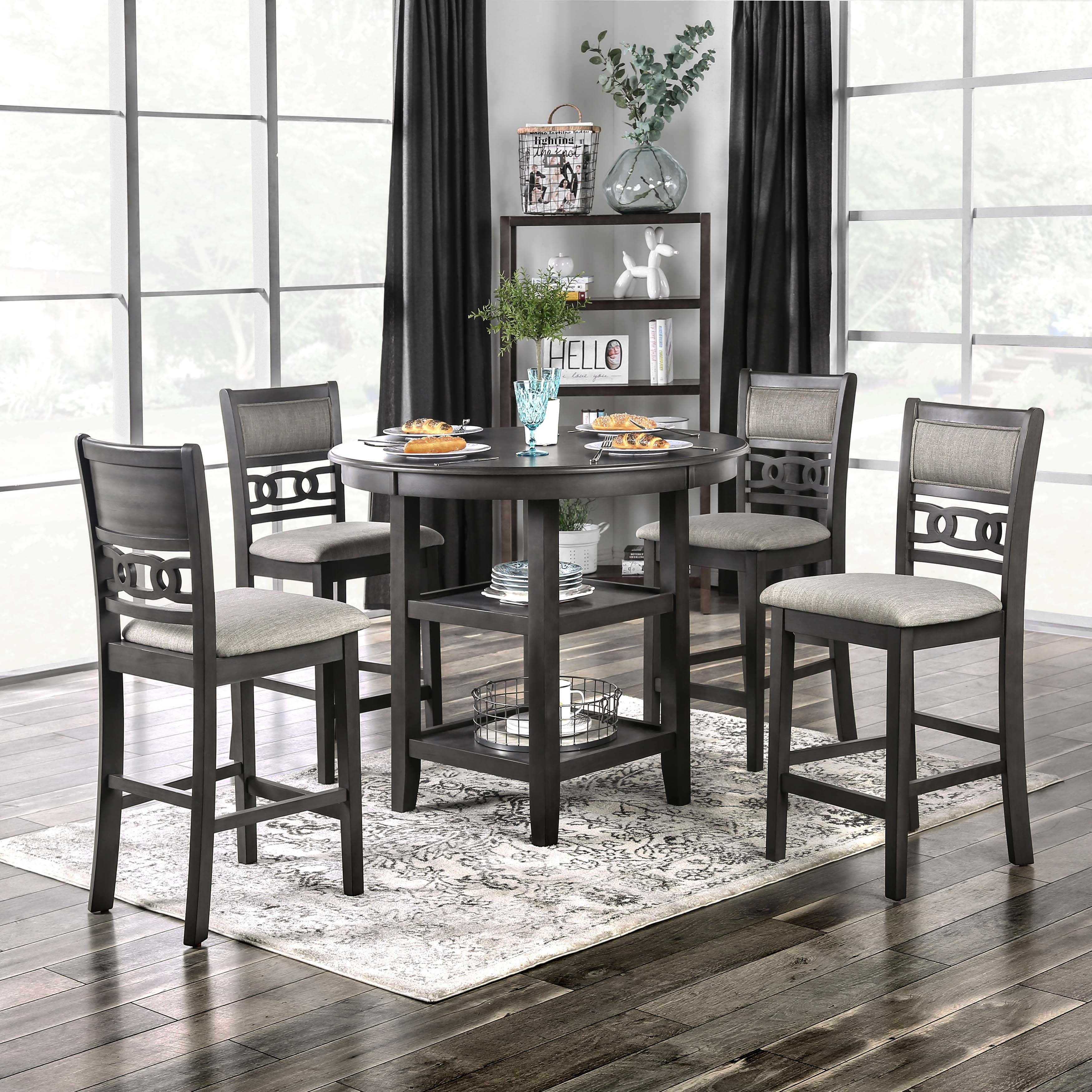 Furniture of America Vigg Transitional Grey Fabric 5-Piece Counter Height Dining Set