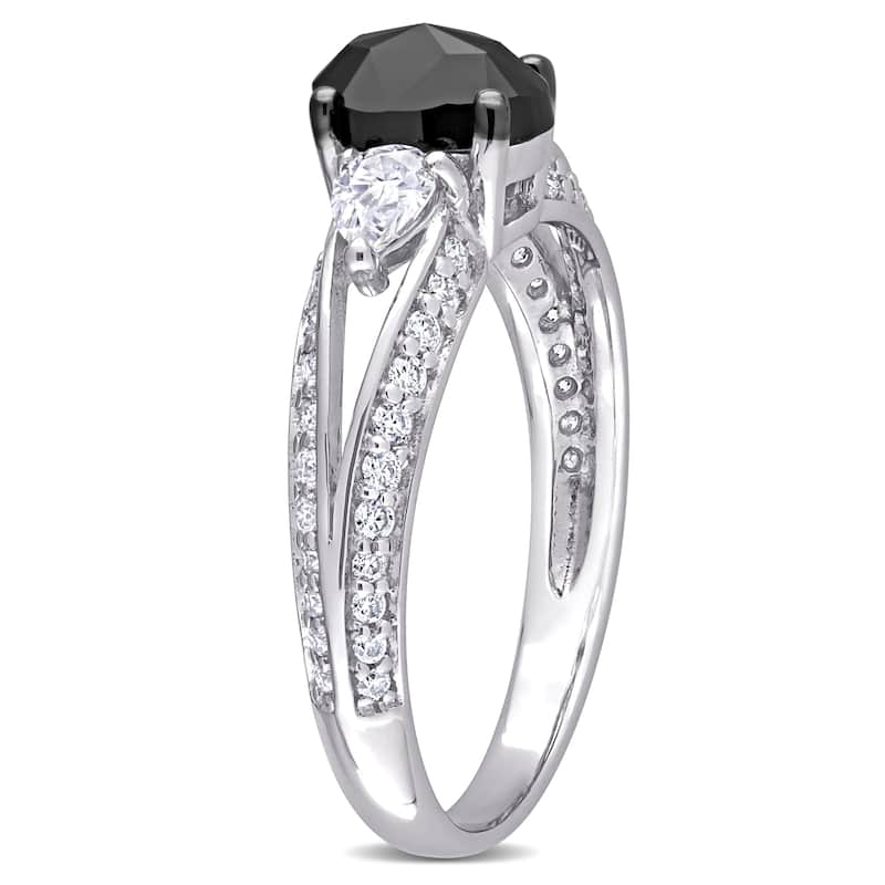 Miadora 10k White Gold 3/4ct TDW Black Diamond & 7/8ct TGW Created White Moissanite Engagement Ring