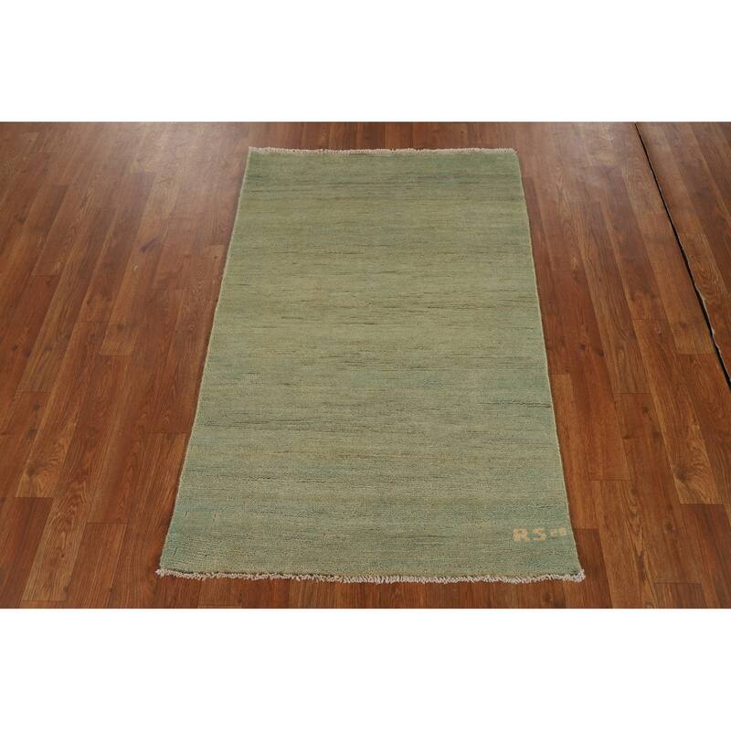 Green Gabbeh Modern Foyer Rug Handmade Wool Carpet - 2'7"x 3'11"