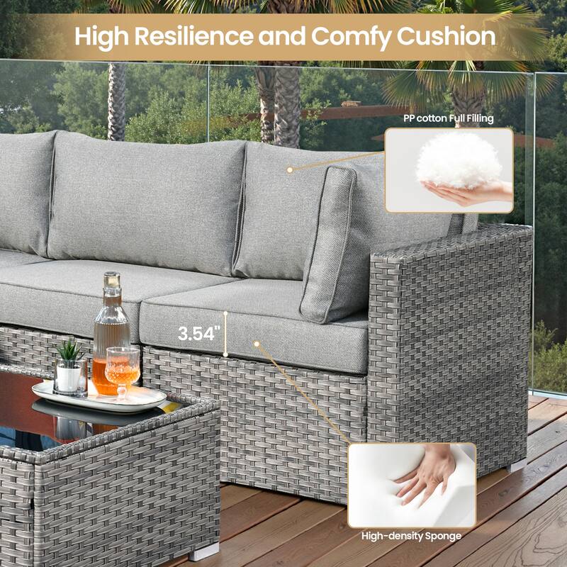 XIZZI 8-piece Patio Outdoor Wicker Furniture Swivel Chair Set with Firepit Table