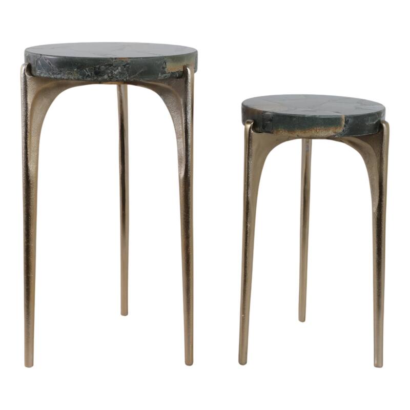 Metal Accent Tables Sculpted Base Textured Round Tops (Set of 2) - 13" x 13" x 23"
