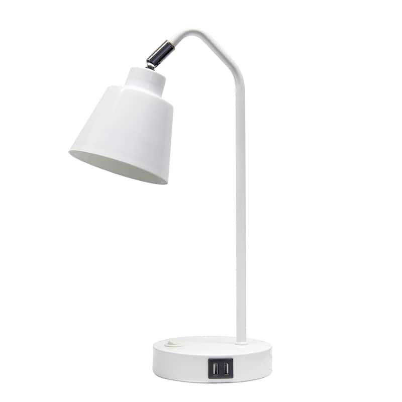 Modern Adjustable Metal Desk Lamp with USB Charging Port in Multiple Colors - 7.8" (L) x 5.6" (W) x 16" (H) - White