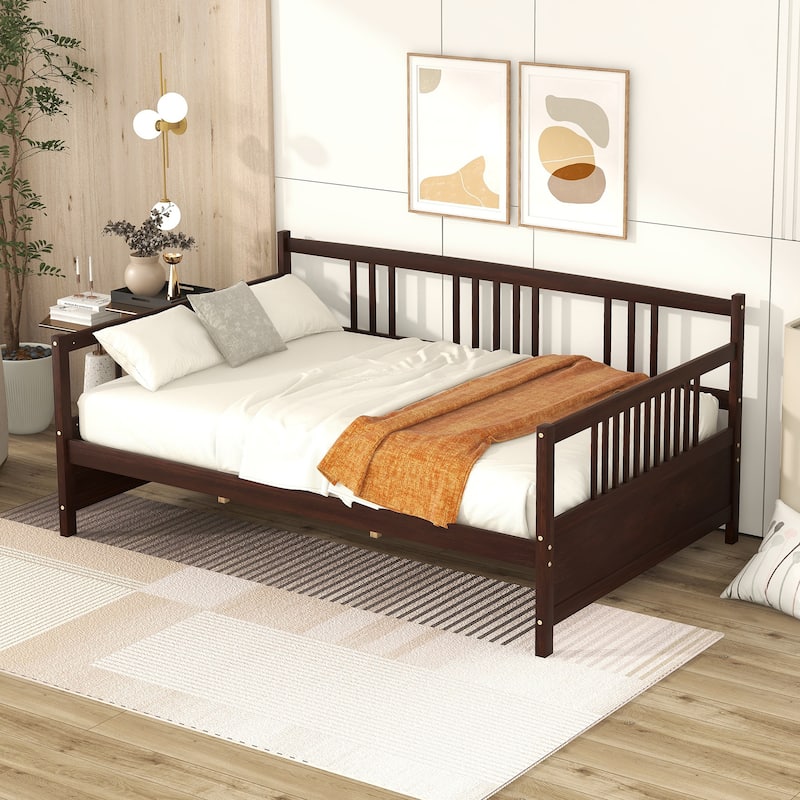 Full Size Daybed with Support Legs in Espresso Finish - Multi-Functional Sofa Bed with Storage Space - Espresso