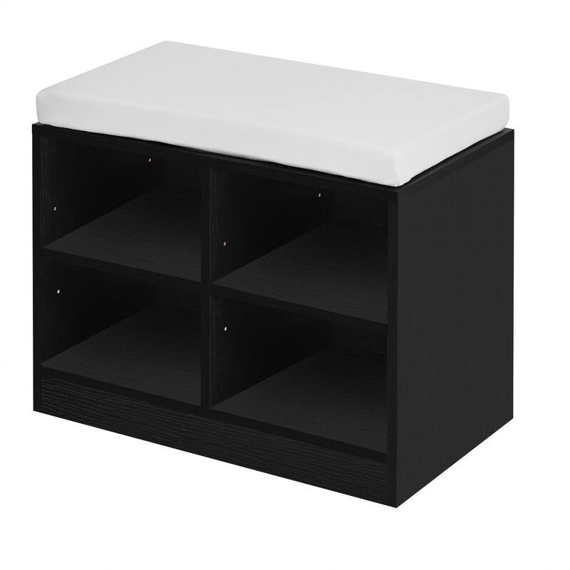 Entryway Bench Cabinet With Cushion, 2 Doors and 3-Tier Adjustable Shelves for Entryway Organization