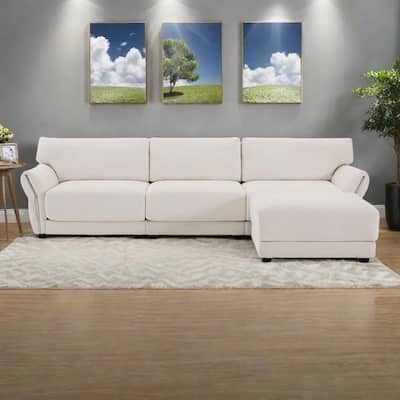 110" Chenille L-Shaped 4-Seater Sectional Sofa with USB/Type-C Charging & Free-Move Ottoman