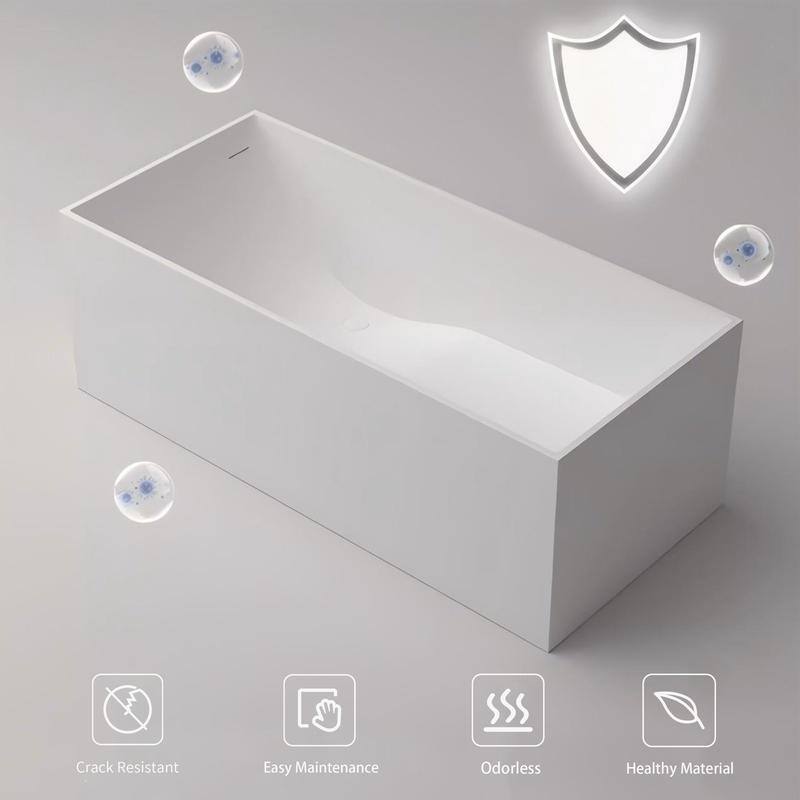 ABRUZZO 67" x 28" Freestanding Solid Surface Soaking Bathtub with Overflow & Pop-Up Drain