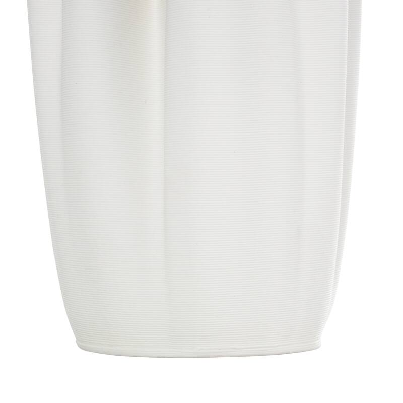 White Ceramic Ribbed Dimensional Folded Abstract Vase with Compact Wavy Rim