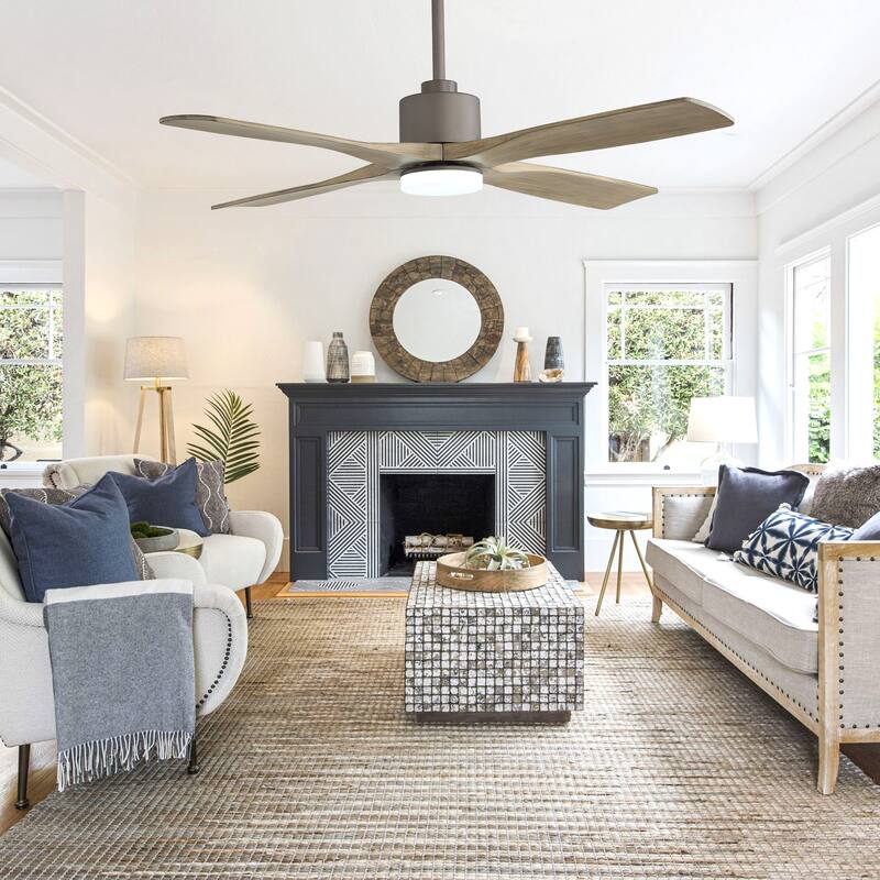 MLiAN 54 inch Solid Wood Indoor Ceiling Fan with Light Kit and Remote - 54 inch - Silver/Grey