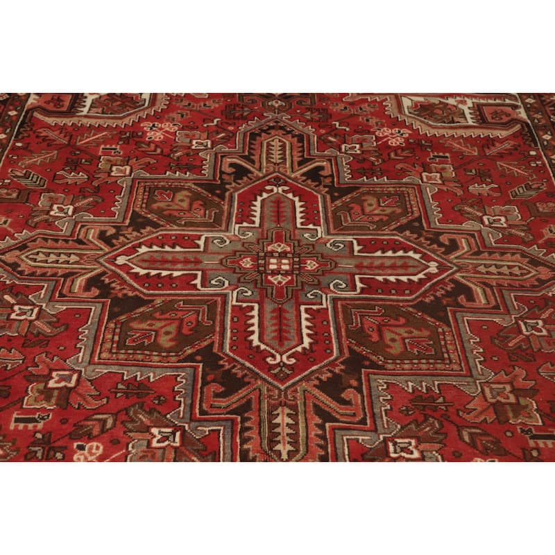 Hand Knotted Oriental 100% Wool Carpet Traditional Medallion Oranges & Rust Heriz Area Rug - 9' 11'' X 7' 2''